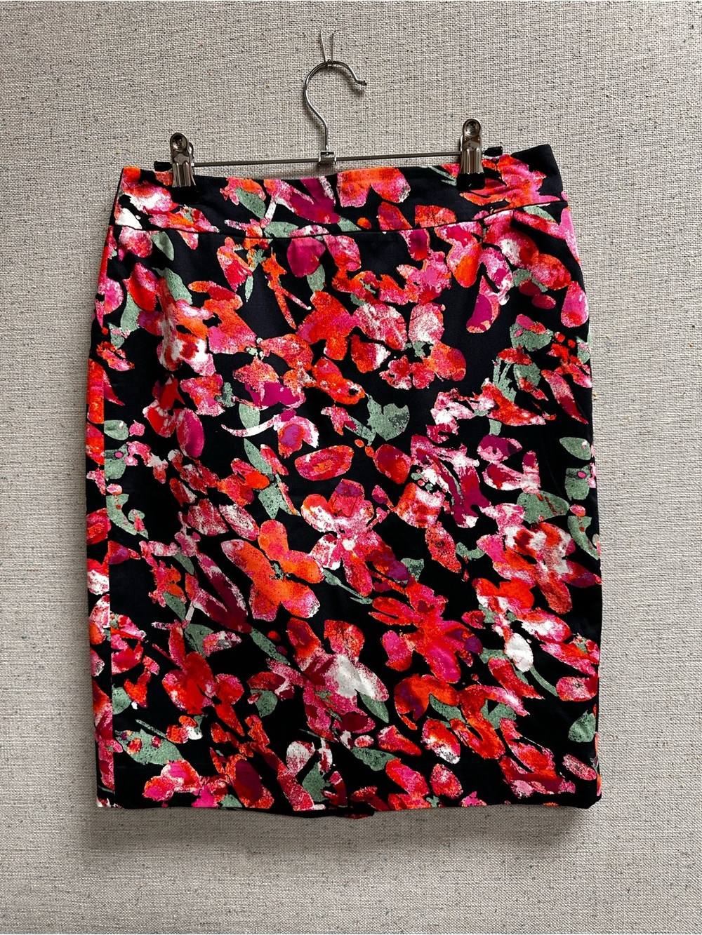 Ann Taylor Black Pencil Skirt with Pink & Red Floral Print